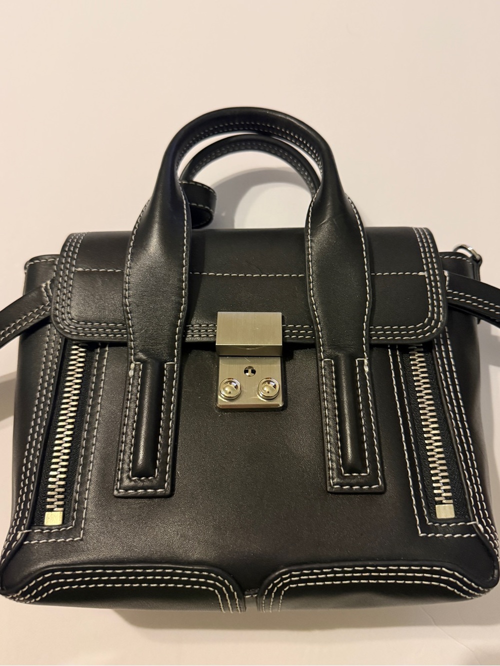 3.1 Phillip Lim Pashli Mini Satchel Black Leather Contrast Stitch Crossbody
